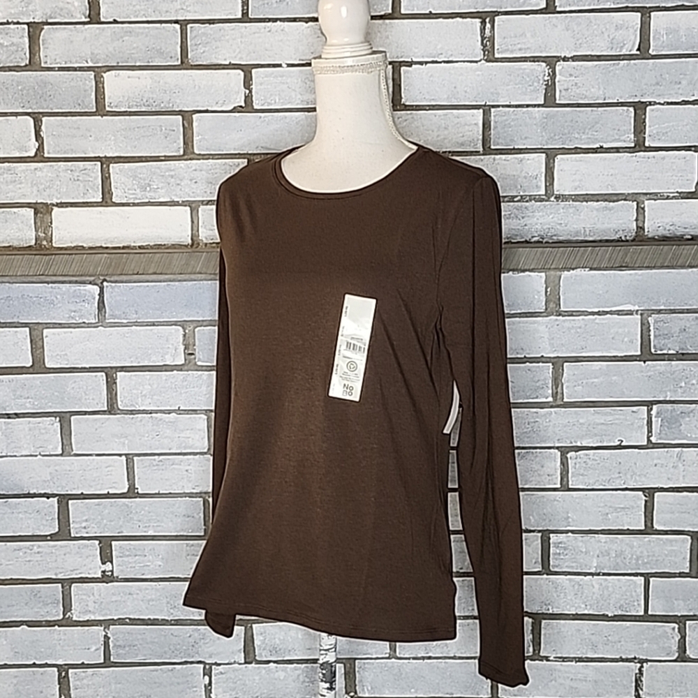 NWT No Boundaries Women's Long Sleeve Cotton Blend T-Shirt Size L 12-14 Brown